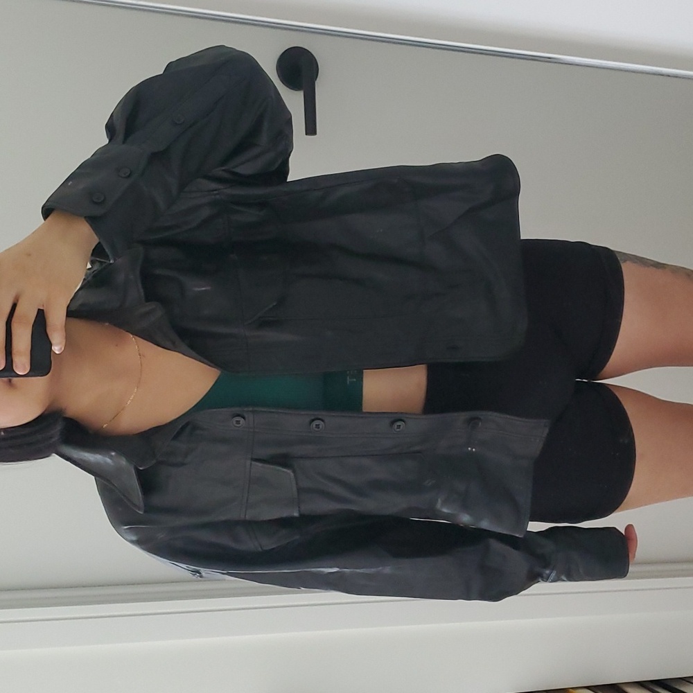 Mng oversized faux leather button up